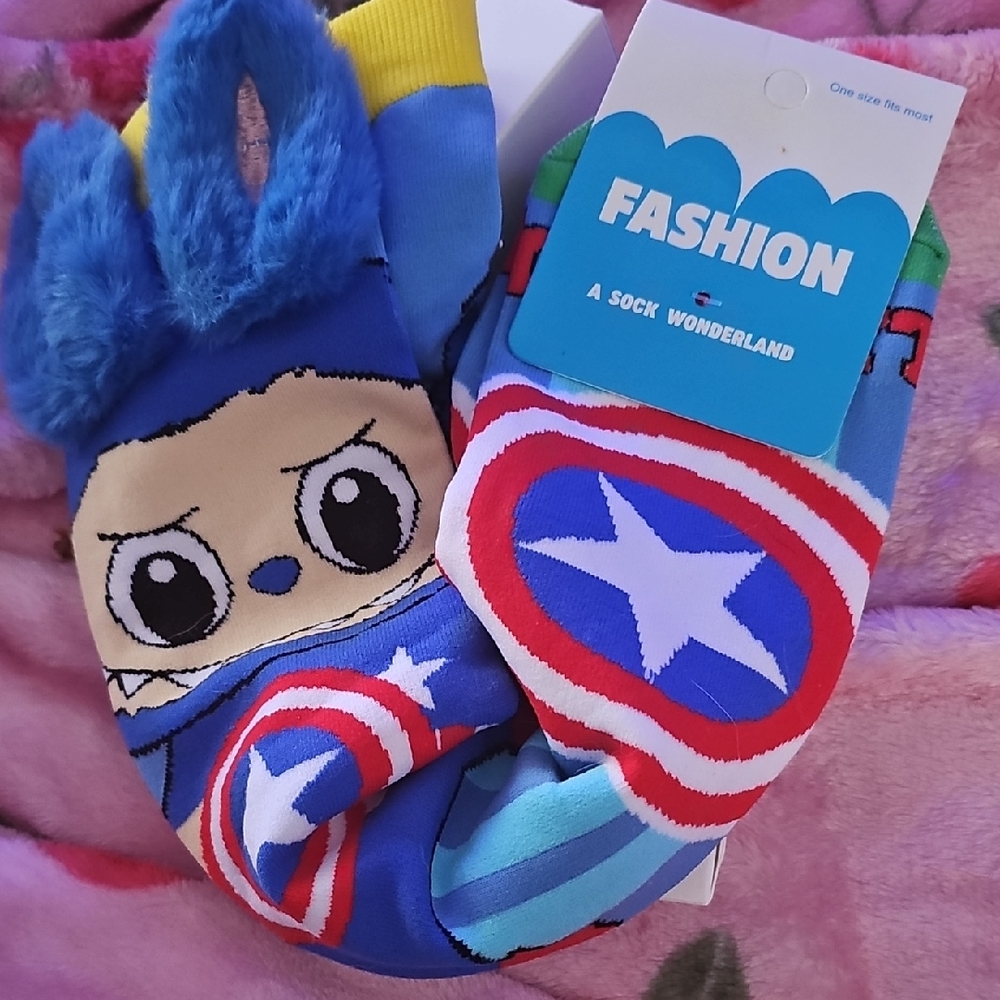 Ash Blue and Red Character Socks
